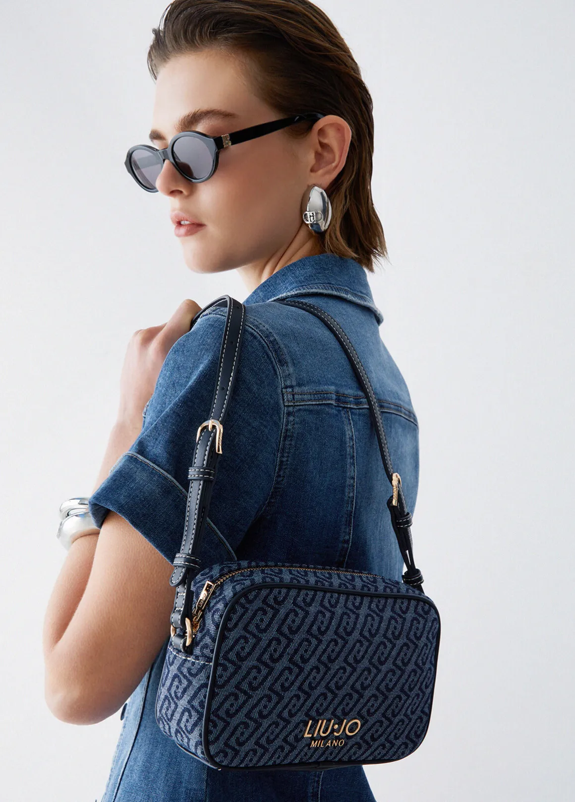 Borsa a tracolla piccola in denim jacquard