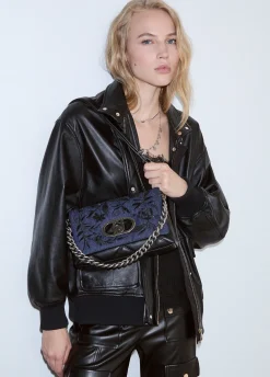 Borsa LaPuffy media in denim ricamato