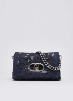 Borsa LaPuffy media in denim ricamato