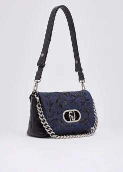 Borsa LaPuffy media in denim ricamato
