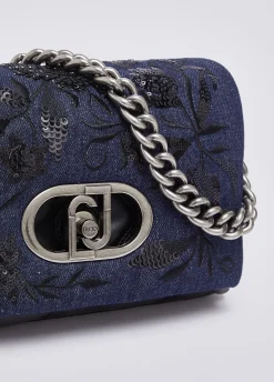 Borsa LaPuffy media in denim ricamato