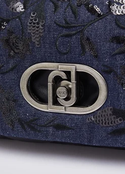 Borsa LaPuffy media in denim ricamato