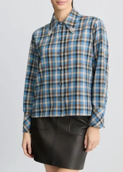 Camicia a quadri con ricami gioiello