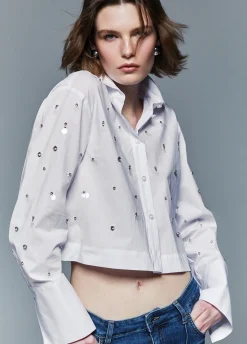 Camicia boxy con ricami gioiello