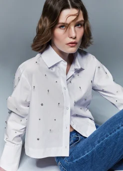 Camicia boxy con ricami gioiello