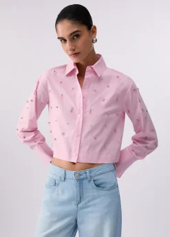 Camicia boxy con ricami gioiello