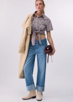 Camicia in vichy con ricami gioiello