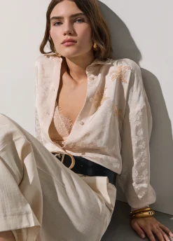 Camicia jacquard con ricami gioiello
