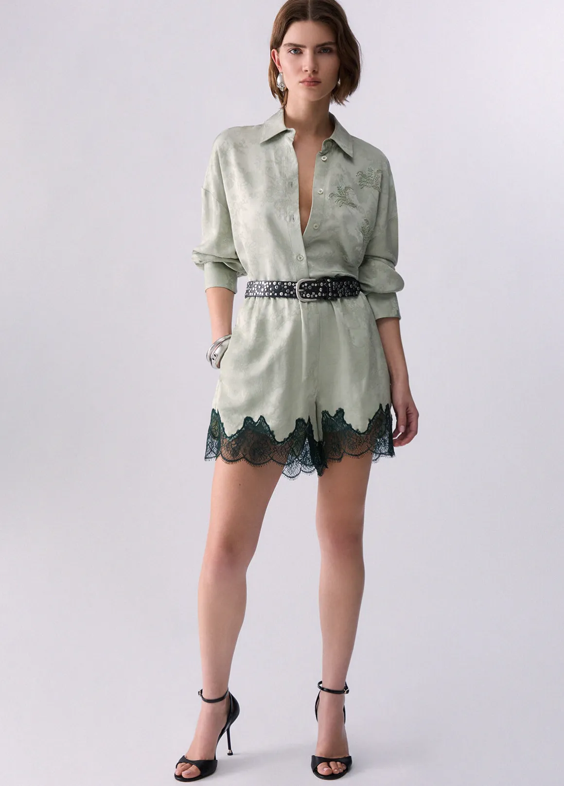Camicia jacquard con ricami gioiello