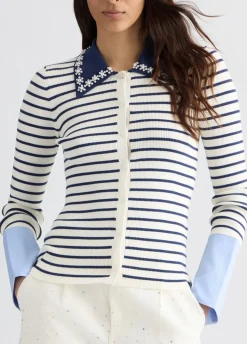 Cardigan a righe con colletto