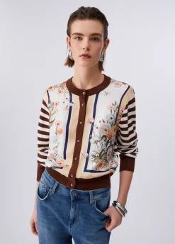 Cardigan con inserto in twill stampato