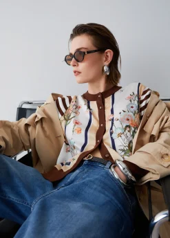 Cardigan con inserto in twill stampato