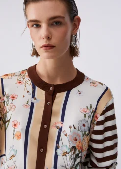 Cardigan con inserto in twill stampato