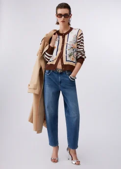 Cardigan con inserto in twill stampato
