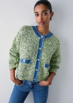 Cardigan mouliné con bottoni gioiello