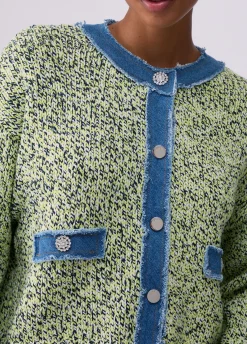 Cardigan mouliné con bottoni gioiello