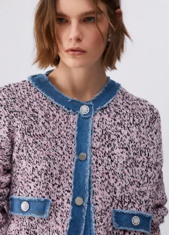 Cardigan mouliné con bottoni gioiello