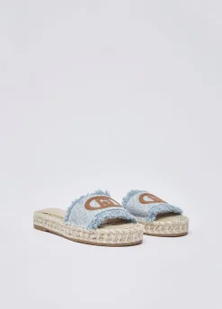 Ciabatte in denim con maxi logo