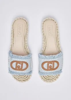 Ciabatte in denim con maxi logo