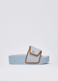 Ciabatte platform in denim jacquard