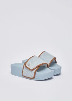 Ciabatte platform in denim jacquard