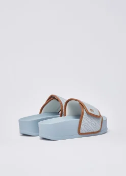Ciabatte platform in denim jacquard