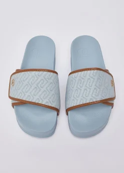 Ciabatte platform in denim jacquard