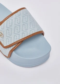 Ciabatte platform in denim jacquard