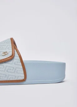 Ciabatte platform in denim jacquard