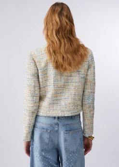 Giacca bouclé con dettagli in denim