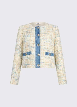 Giacca bouclé con dettagli in denim