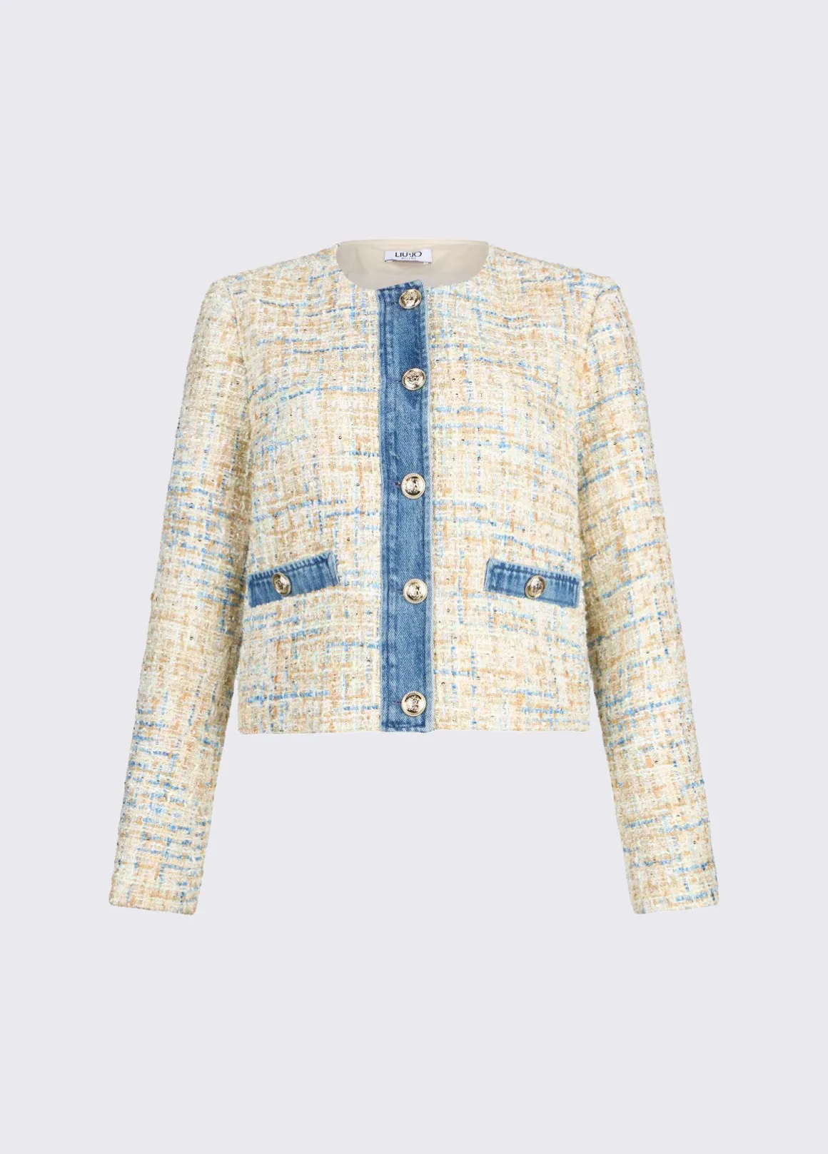 Giacca bouclé con dettagli in denim