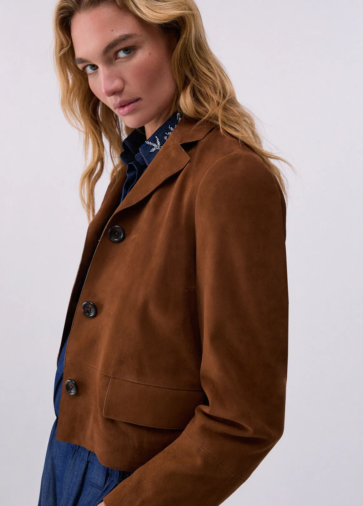 Giacca boxy in pelle scamosciata