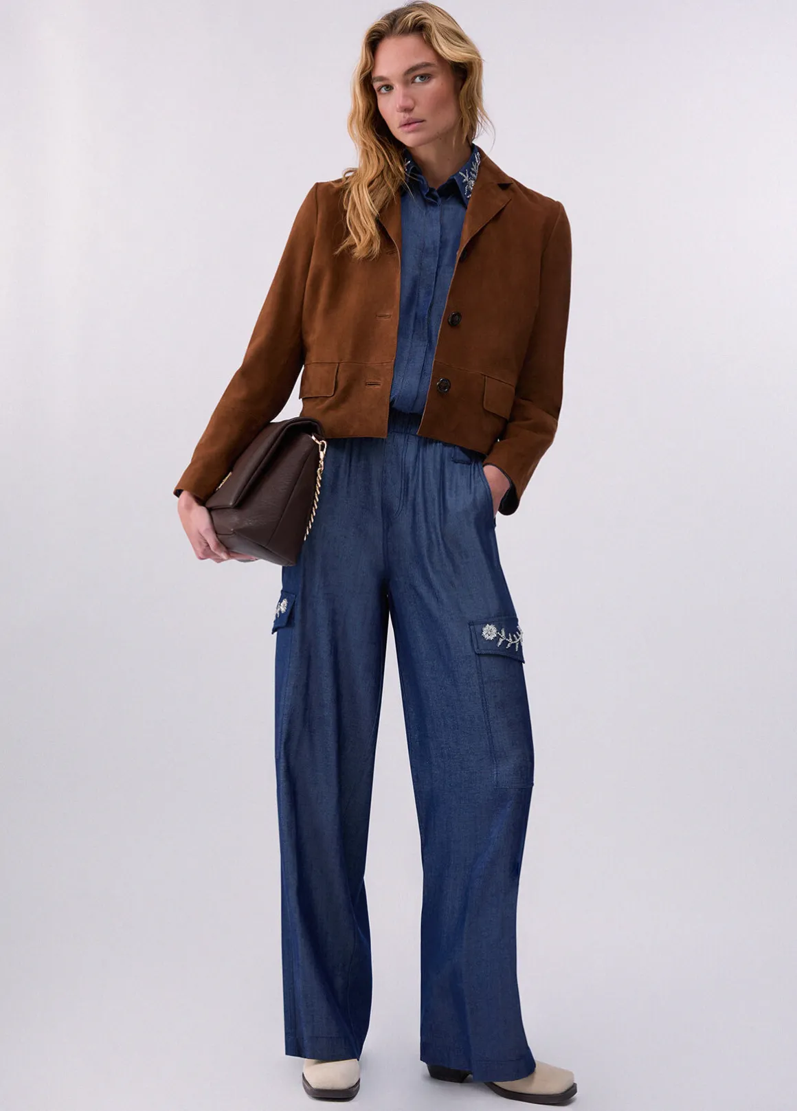 Giacca boxy in pelle scamosciata