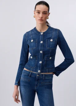 Giacca in denim con bottoni logati