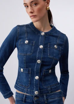 Giacca in denim con bottoni logati
