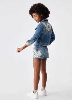 Giacca in denim con ricamo macramè