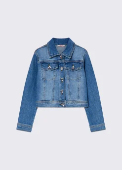 Giacca in denim con ricamo macramè