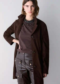 Giacca lunga in suede