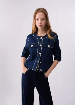 Giacca slim fit in denim con strass