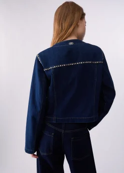 Giacca slim fit in denim con strass