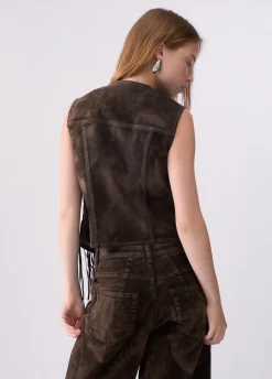 Gilet con frange in tessuto floccato