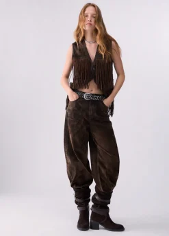 Gilet con frange in tessuto floccato