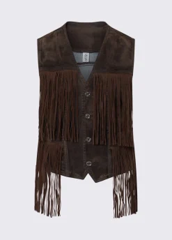 Gilet con frange in tessuto floccato
