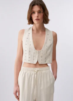 Gilet gessato con ricami gioiello