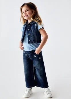 Gilet in denim con ricami gioiello