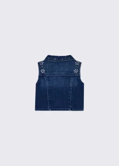 Gilet in denim con ricami gioiello
