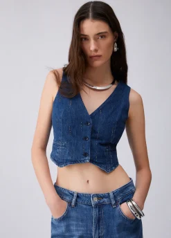 Gilet in denim con strass