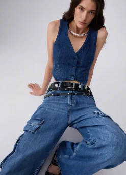 Gilet in denim con strass