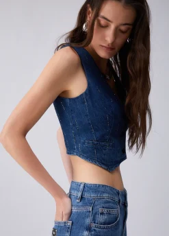 Gilet in denim con strass